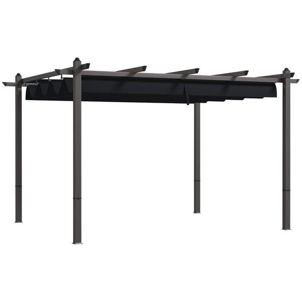 English Elm Outsunny 10' X 12' Retractable Pergola Canopy - Stylish Wood Grain Aluminum Shade For Patio & Deck W2225P164087-GIGA