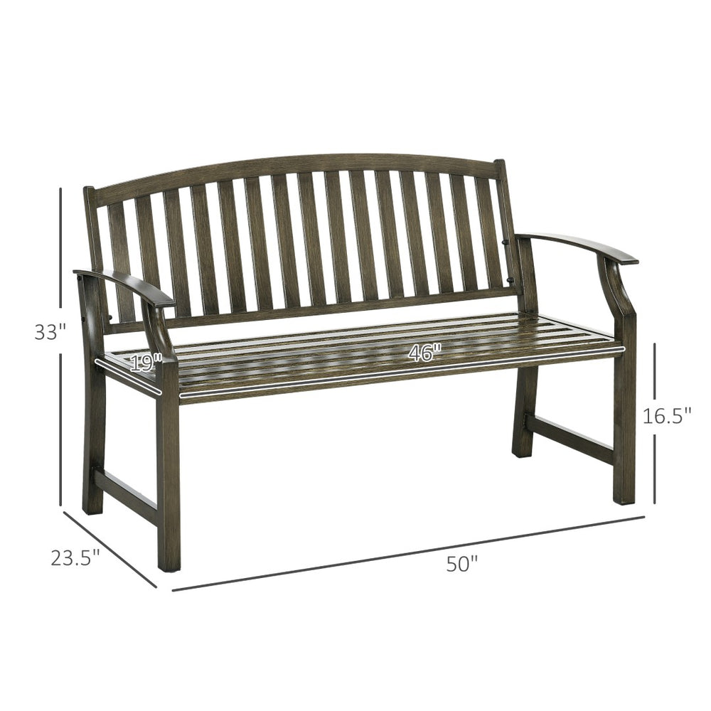 English Elm Outsunny 46" Two-Seat Outdoor Garden Bench – Durable Metal Frame, Classic Wood Look For Patio & Porch W2225P172585-GIGA