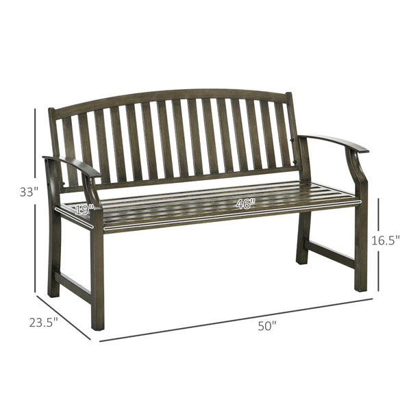 English Elm Outsunny 46" Two-Seat Outdoor Garden Bench – Durable Metal Frame, Classic Wood Look For Patio & Porch W2225P172585-GIGA