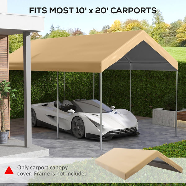 English Elm Outsunny 10' X 20' Waterproof Replacement Canopy Cover, Uv-Protected For Carport Garage, Beige W2225P164107-GIGA