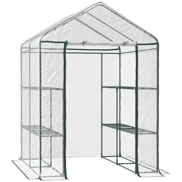 English Elm Outsunny 5' X 5' Mini Walk-In Greenhouse Kit With 3-Tier Shelves, Roll-Up Door & Durable Cover W2225P164103-GIGA