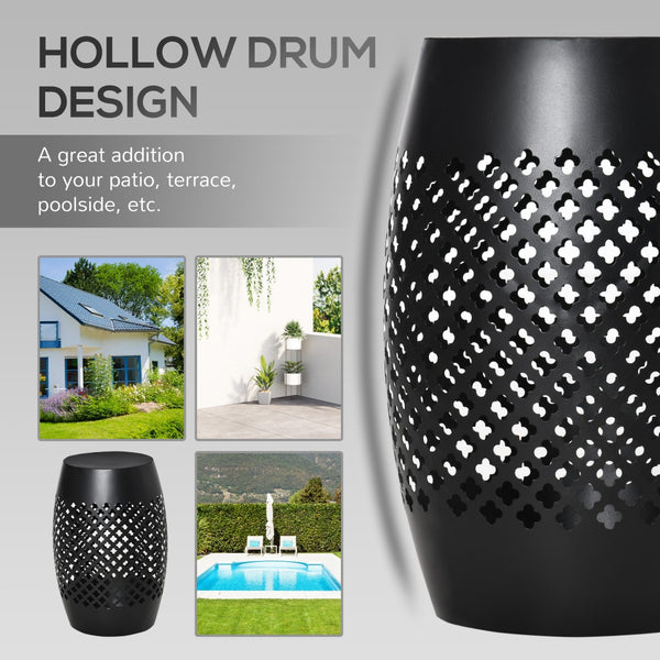 English Elm Outsunny 12.5" Round Steel Accent Table – Stylish Hollow Drum Design For Indoor & Outdoor Use W2225P172500-GIGA