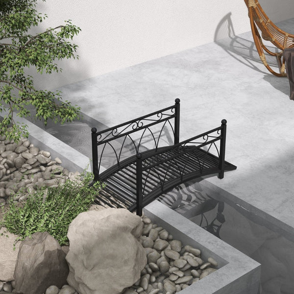 English Elm Outsunny Steel Arch Garden Bridge Ornate Scrollwork Spheres Pond Path Decor W2225P200794