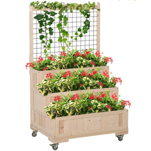 English Elm Outsunny 3-Tier Vertical Planter With Trellis & Wheels, Perfect For Herbs, Flowers, And Veggies! W2225P172530-GIGA
