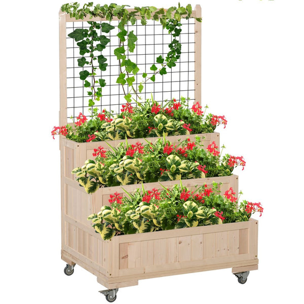 English Elm Outsunny 3-Tier Vertical Planter With Trellis & Wheels, Perfect For Herbs, Flowers, And Veggies! W2225P172530-GIGA