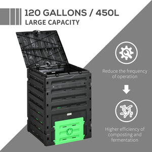 English Elm Outsunny 120 Gallon Garden Compost Bin - Bpa-Free, 80 Vents, Lightweight, Easy Access, Quick Composting! W2225P172586-GIGA