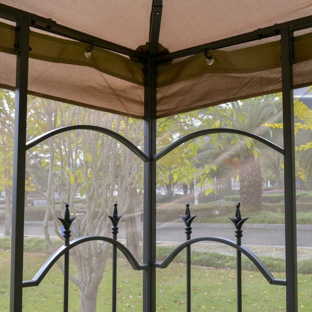 English Elm Outsunny 10' X 10' Elegant Patio Gazebo With Corner Shelves, Double Roof Canopy & Insect Netting W2225P164105-GIGA