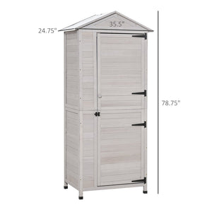 English Elm Outsunny 36" X 25" Wooden Storage Shed Cabinet - Durable 4-Tier Organizer With Lock, Light Grey Finish W2225P164099-GIGA