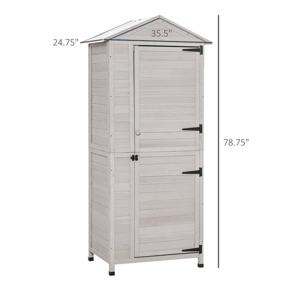 English Elm Outsunny 36" X 25" Wooden Storage Shed Cabinet - Durable 4-Tier Organizer With Lock, Light Grey Finish W2225P164099-GIGA