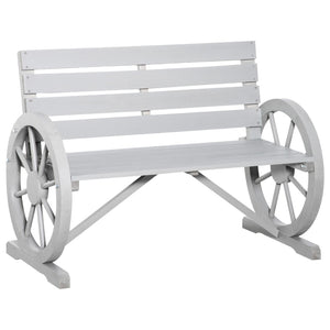 English Elm Outsunny 41" Rustic Wooden Wagon Wheel Bench - Weather-Resistant Outdoor Seating For 2, Light Gray W2225P172565-GIGA