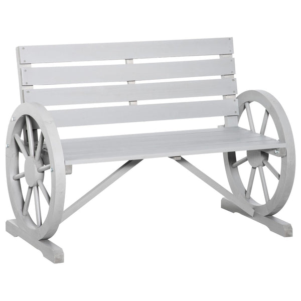 English Elm Outsunny 41" Rustic Wooden Wagon Wheel Bench - Weather-Resistant Outdoor Seating For 2, Light Gray W2225P172565-GIGA