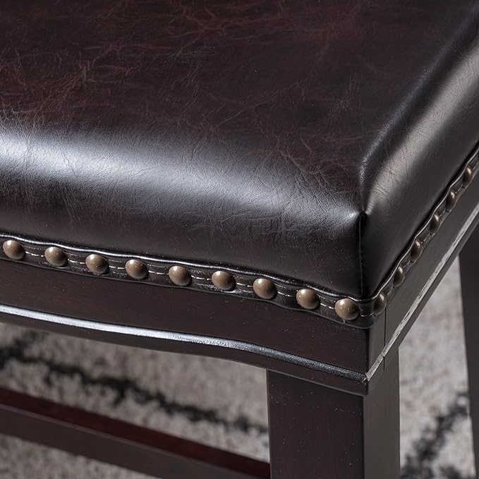 English Elm Christopher Knight Home® - 26" Contemporary Saddle Counter Stool Set Of 2 - Dark Brown Upholstered With Nailhead Trim Design 62474.00PU