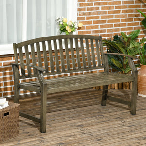 English Elm Outsunny 46" Two-Seat Outdoor Garden Bench – Durable Metal Frame, Classic Wood Look For Patio & Porch W2225P172585-GIGA