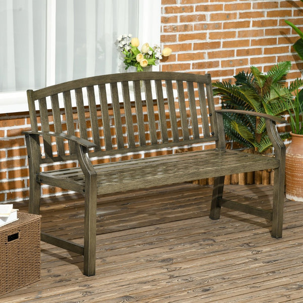 English Elm Outsunny 46" Two-Seat Outdoor Garden Bench – Durable Metal Frame, Classic Wood Look For Patio & Porch W2225P172585-GIGA