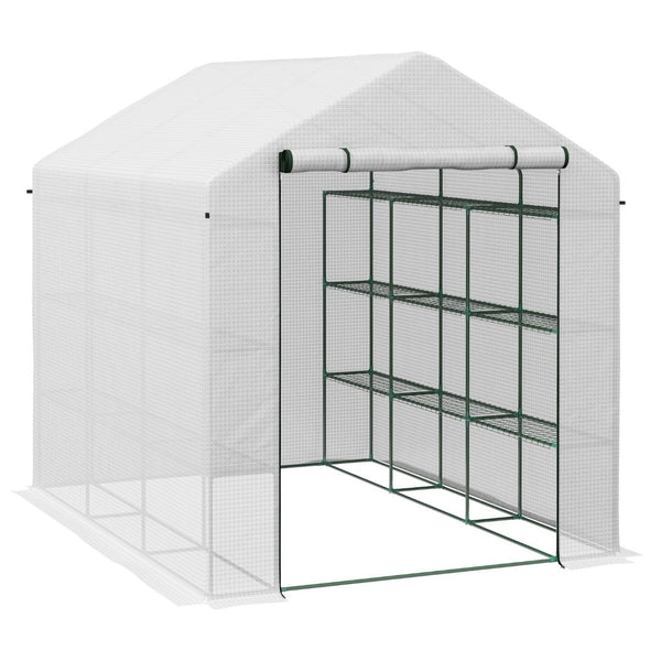 English Elm Outsunny Walk-In Greenhouse With Zipper Door, 18 Shelves, Heavy-Duty Cover, Ideal For Outdoor Gardening W2225P164118-GIGA
