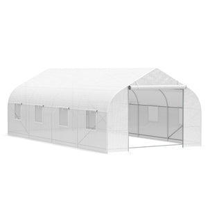 English Elm Outsunny 20' X 10' Walk-In Greenhouse With Heavy-Duty Steel Frame, Roll-Up Windows & Zipper Door W2225P164061-GIGA
