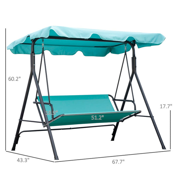English Elm Outsunny 3-Seat Patio Swing Chair With Adjustable Canopy, Steel Frame, Armrests, Green Comfort W2225P172590-GIGA