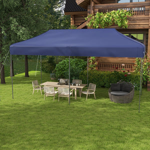 English Elm Outsunny 10' X 20' Pop Up Canopy Tent With Adjustable Heights, Easy Setup, Wheeled Carry Bag, Dark Blue W2225P200837-GIGA
