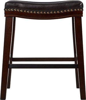 English Elm Christopher Knight Home® - 26" Elegant Saddle Counter Stool Set Of 4 With Nailhead Trim - Dark Brown Pu Upholstery & Sturdy Design 62474.00PU-2