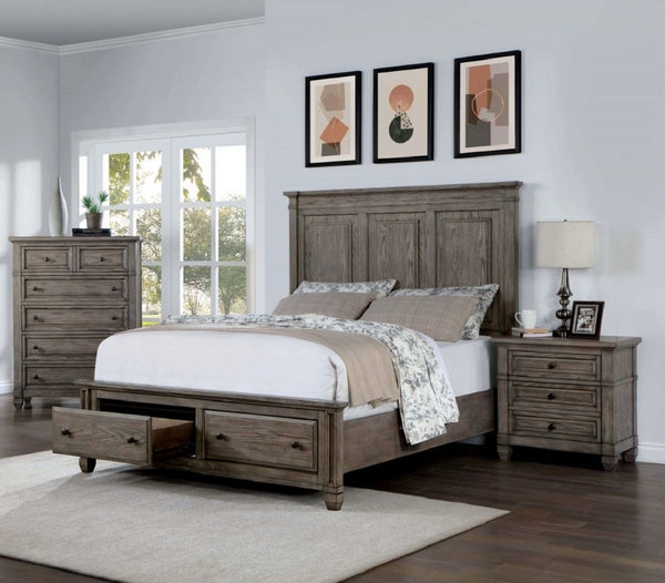 English Elm Wire-brushed Solid Wood Nightstand Warm Gray with USB Port, Hidden Drawer & Cedar Bottoms, 28"H B011P162628