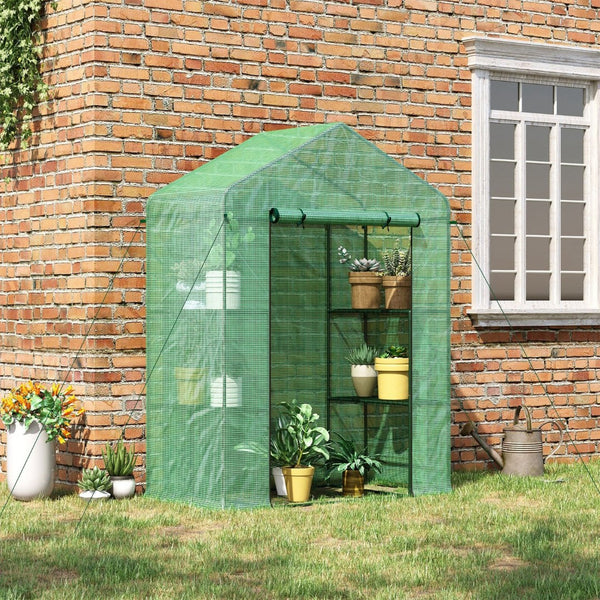 English Elm Outsunny 5' X 2.5' Portable Mini Walk-In Greenhouse Kit With 3-Tier Shelves, Roll-Up Door & Uv Cover W2225P164102-GIGA
