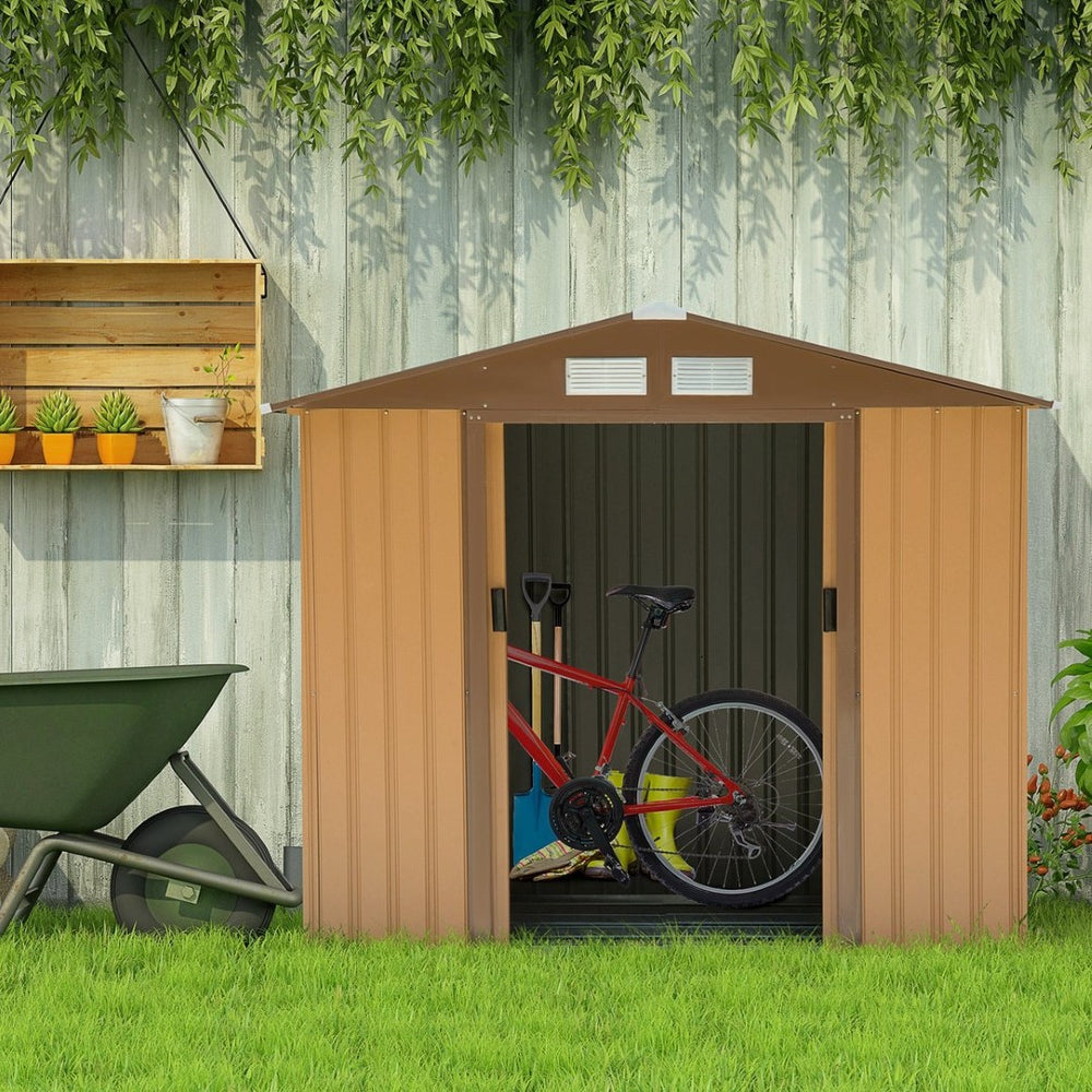 English Elm Outsunny Galvanized Steel Outdoor Storage Shed with Sliding Doors and Ventilation W2225P164060