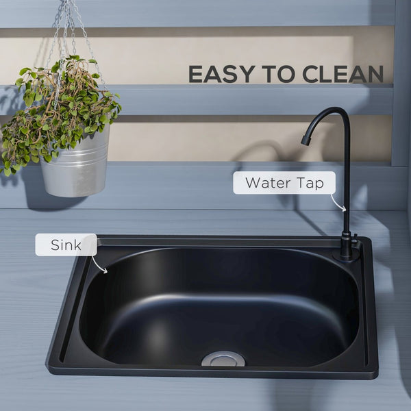 English Elm Outsunny Wooden Potting Bench With Sink & Storage - Stylish Farmhouse Table For Outdoor Gardening! W2225P172592-GIGA