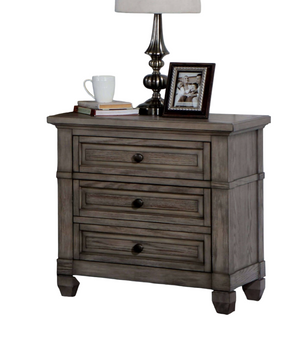 English Elm Wire-Brushed Finish 1 Piece Nightstand Warm Gray Color Solid Wood 3-Drawers Bedside Table Transitional Bedroom Furniture