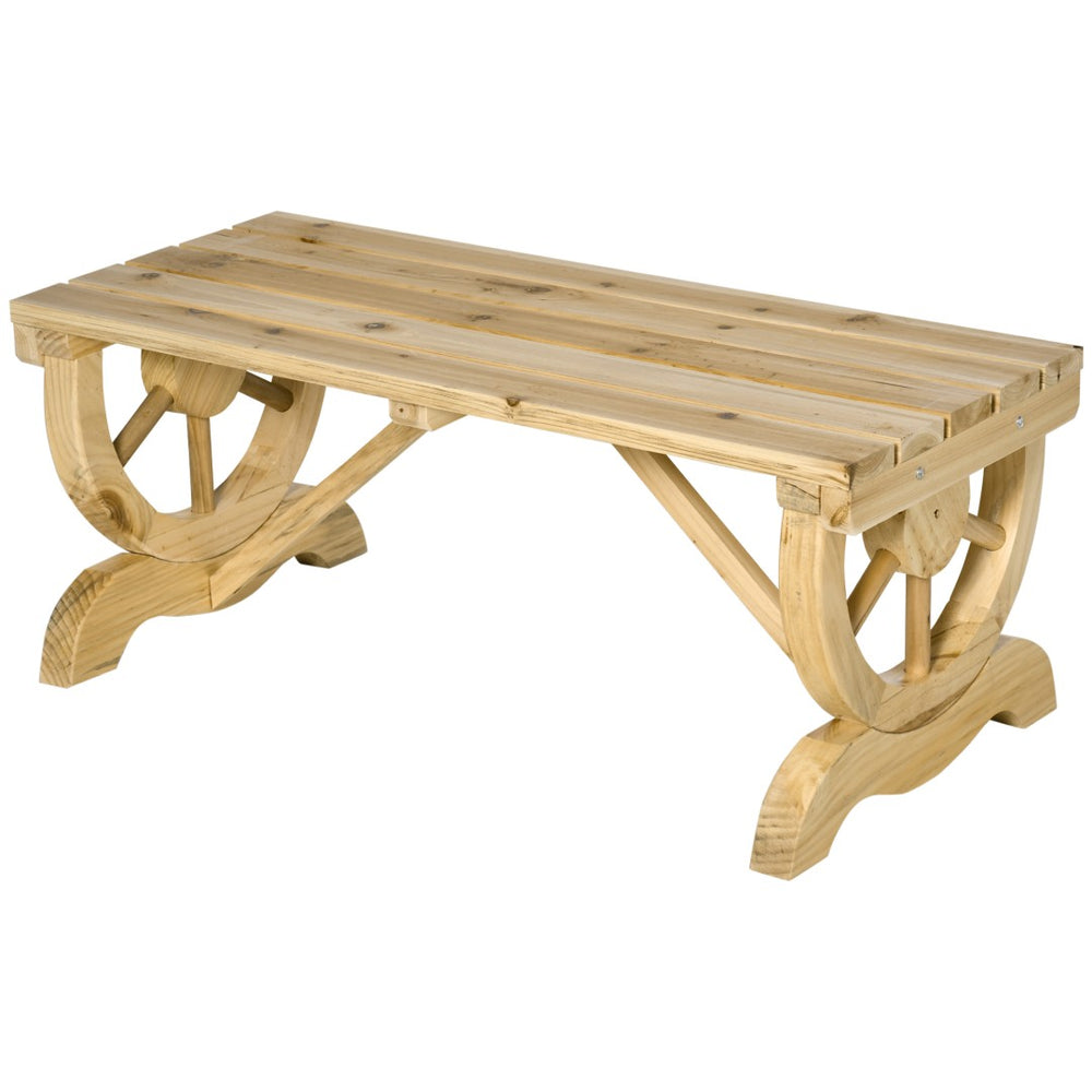 English Elm Outsunny 2-Person Rustic Wooden Garden Bench With Wagon Wheel Legs, Supports 550 Lbs For Outdoor Charm W2225P172575-GIGA