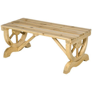 English Elm Outsunny 2-Person Rustic Wooden Garden Bench With Wagon Wheel Legs, Supports 550 Lbs For Outdoor Charm W2225P172575-GIGA