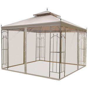 English Elm Outsunny 10' X 10' Elegant Patio Gazebo With Corner Shelves, Double Roof Canopy & Insect Netting W2225P164105-GIGA