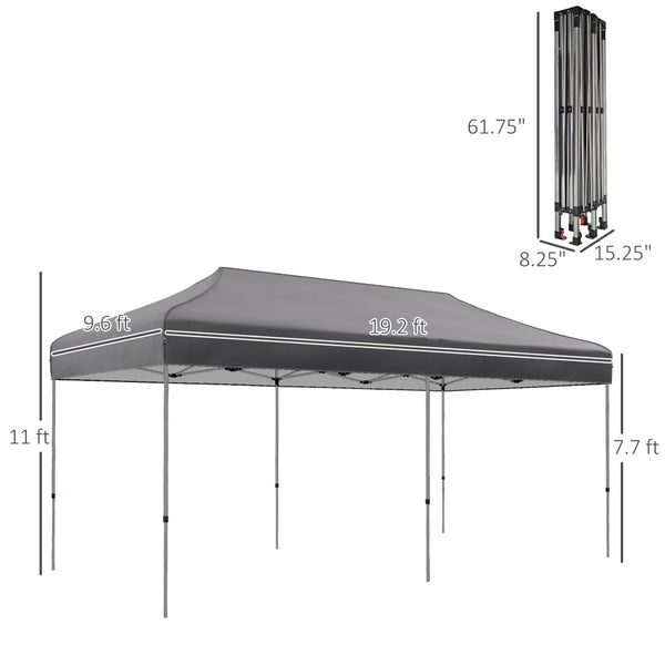 English Elm Outsunny 10' X 20' Instant Pop-Up Canopy Tent – Adjustable Height, Portable Shelter For Events, Gray W2225P200838-GIGA