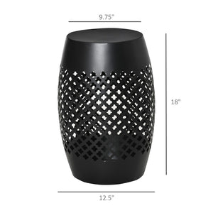 English Elm Outsunny 12.5" Round Steel Accent Table – Stylish Hollow Drum Design For Indoor & Outdoor Use W2225P172500-GIGA