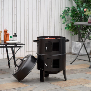 English Elm Outsunny 3-In-1 Vertical Charcoal Bbq Smoker & Grill, Dual Cooking Areas With Thermometer For Outdoor Fun W2225P172551-GIGA