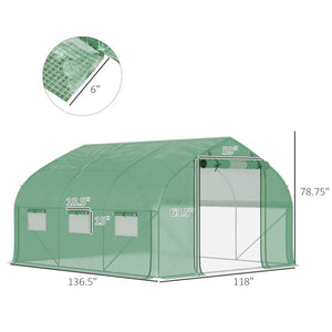English Elm Outsunny 11.5' X 10' Walk-In Tunnel Greenhouse With Zippered Door, 7 Windows & Durable Steel Frame W2225P164127-GIGA