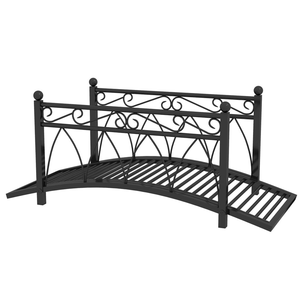 English Elm Outsunny Steel Arch Garden Bridge Ornate Scrollwork Spheres Pond Path Decor W2225P200794