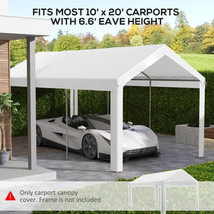 English Elm Outsunny 10' X 20' Carport Replacement Canopy Cover - Uv & Water Resistant, Easy Installation, White W2225P164082-GIGA