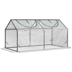 English Elm Outsunny Portable Mini Greenhouse 4' X 2' With Clear Pvc Cover & Zippered Windows For Plants W2225P164121-GIGA