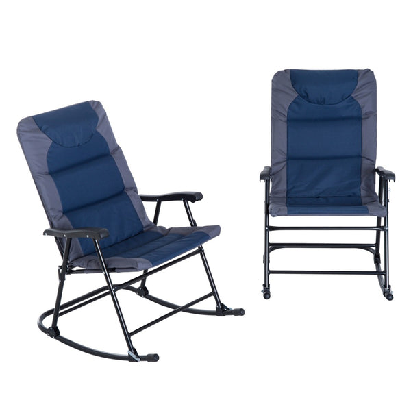 English Elm Outsunny 2-Piece Portable Rocking Chair Set For Outdoor Relaxation – Folding Design, Navy Blue Comfort W2225P172494-GIGA