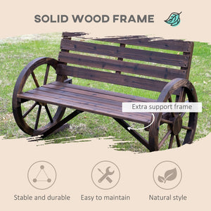 English Elm Outsunny 41" Rustic Wooden Wagon Wheel Bench - Weather-Resistant, 2-Person Patio Seating Furniture W2225P172496-GIGA