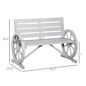 English Elm Outsunny 41" Rustic Wooden Wagon Wheel Bench - Weather-Resistant Outdoor Seating For 2, Light Gray W2225P172565-GIGA