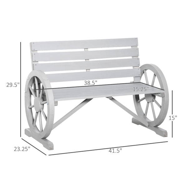 English Elm Outsunny 41" Rustic Wooden Wagon Wheel Bench - Weather-Resistant Outdoor Seating For 2, Light Gray W2225P172565-GIGA