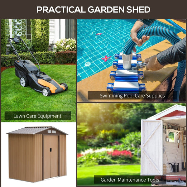 English Elm Outsunny Steel Outdoor Storage Shed with Sliding Doors Vents and Foundation Base W2225S00067
