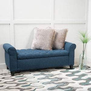 English Elm Hayes Tufted Storage Bench with Rolled Arms Upholstered Bedroom Entryway Accent Navy Blue 59335.00DBL