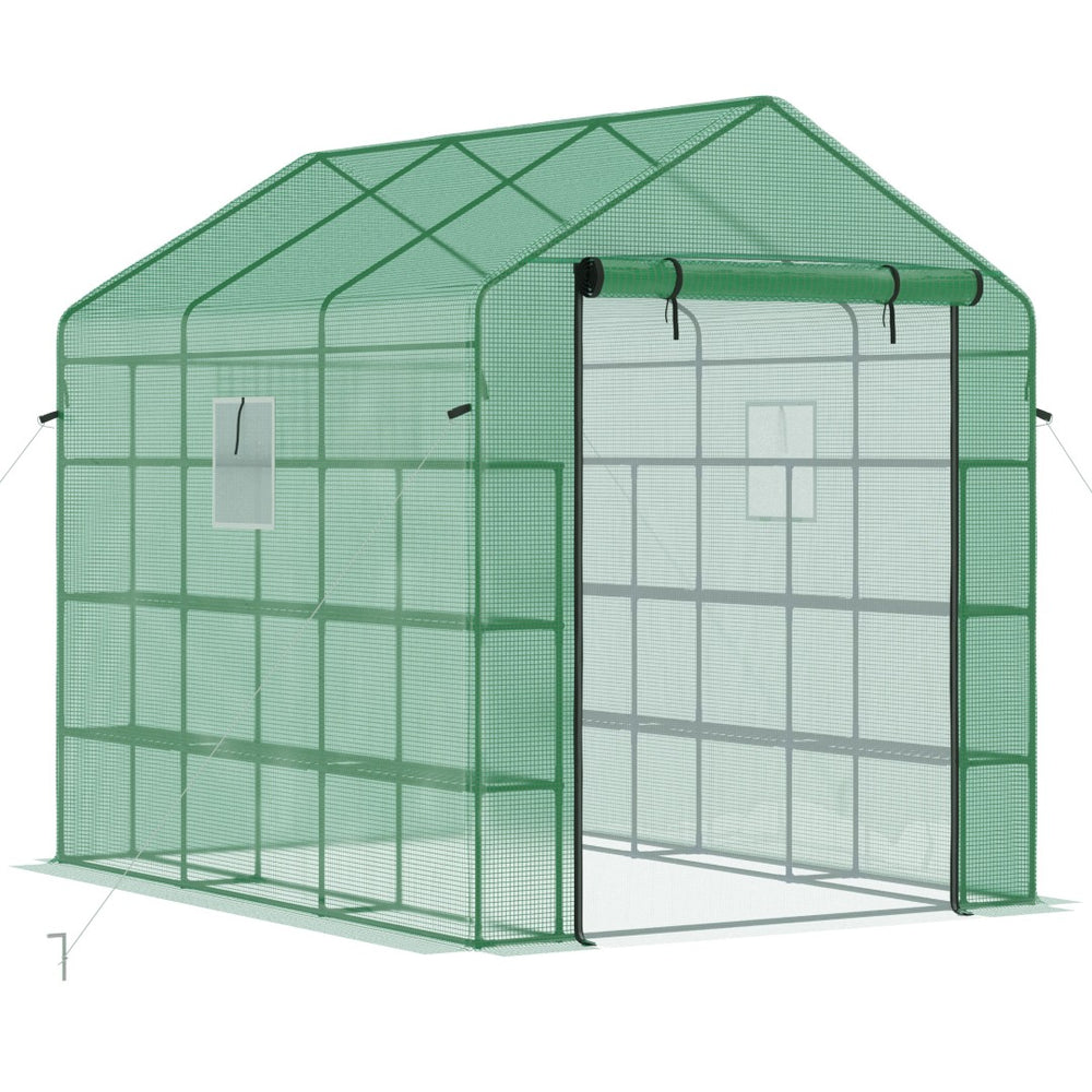 English Elm Outsunny 8' X 6' Walk-In Greenhouse - Uv-Protected, Ventilated Shelving For Year-Round Gardening Bliss W2225P164079-GIGA