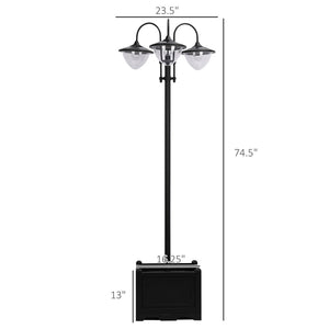 English Elm Outsunny 3-Head Solar Lamp Post With Planter - Eco-Friendly Led Lighting For Patios & Pathways W2225P172491-GIGA