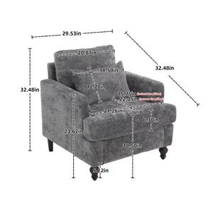 English Elm Wood Frame Armchair Tufted Chenille Lounge Chair with Ergonomic Back & Solid Wood Frame, Cozy Seat Gray W395P151908