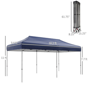 English Elm Outsunny 10' X 20' Pop Up Canopy Tent With Adjustable Heights, Easy Setup, Wheeled Carry Bag, Dark Blue W2225P200837-GIGA