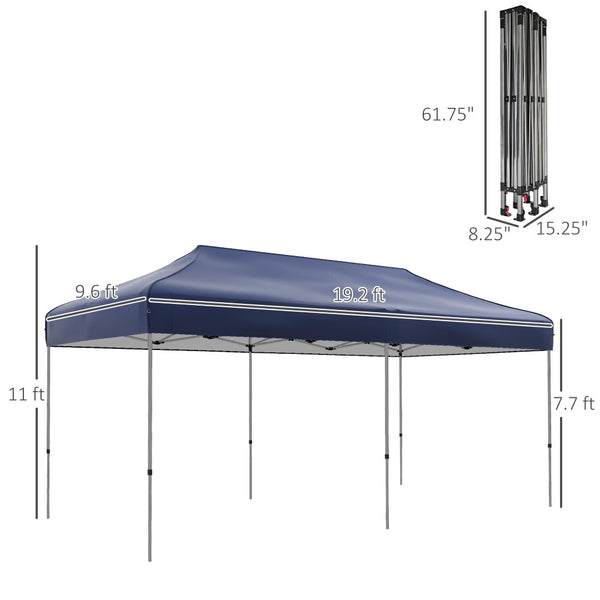 English Elm Outsunny 10' X 20' Pop Up Canopy Tent With Adjustable Heights, Easy Setup, Wheeled Carry Bag, Dark Blue W2225P200837-GIGA