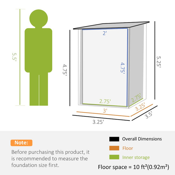 English Elm Outsunny 3.3' X 3.4' Outdoor Storage Shed - Durable Galvanized Steel, Lockable Door & Vents, Gray W2225P164091-GIGA